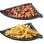 Mehul Melamine Triangle Boat Shape Serving Platter 2 PC for Starter, Appetizer, Desserts /Unbreakable Snacks Plate / Tray for Home, Restaurant, Café, Party Use (Matte Black, 10 X 6 Inch), Set of 2