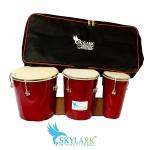 SKYLARK INTERNATIONAL Wooden Triple Bongo Drum (Red) Good Quality