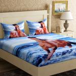 Live Well 120 TC Cotton Horse Printed Double Bedsheet  (Pack of 1, Blue)