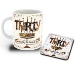 Whats Your Kick Therty Happy Birthday White Ceramic Coffee Mug with Coaster 325 ML