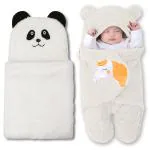 OYO BABY Baby Blankets New Born Combo Pack of Hooded Wrapper Sleeping Bag and Baby Bath Towel for 0-6 Months Babies, Pack of 2-White
