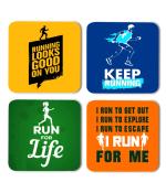 Whats Your Kick Keep Running Printed Set of 4 Coasters With Beautiful Metal Stand
