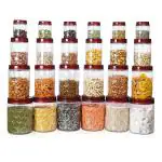 MILTON Hexa Plastic Pet Storage Jar & Container, Set Of 24 (6 Pcsx270 Ml Each, 6 Pcsx665 Ml Each, 6 Pcsx1.24 Ltrs Each, 6 Pcs X1.85 Ltrs Each), Transparent|Air Tight|Organiser|Bpa Free, Brown