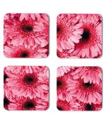 Whats Your Kick Flowers Beautiful Pink Sun Flower Flower Design Printed Set of 4 Coaster With Metal Stand