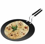 R S HOME KITCHENWARE Heavy Base Iron Tawa for Roti Paratha/Chapati/Phulka/Omelette with Stainless Steel Handle (Black) (Steel-Handle)
