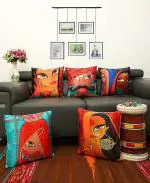 Kisan Prints Rajasthani Digital Printed Multicolor Satin Cushion Covers (24 x 24 inch) set of 5|cushion cover|pillow cover