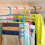Inditradition 5 Layer Pant Cloth Hanger, Wardrobe Hanger | Space Saving Multi-Layer Design, Assorted Colour, Plastic (Pack of 4)