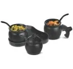 Melamine 3 piece Aachar/Pickle Jar Set with Lid, Spoons and Tray, Black 10N