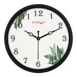 Random Leaf Print 8 Inches Plastic Wall Cum Table Clock for Home / Office, (Black Frame)