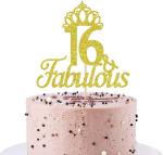 Zyozique 16 and Fabulous Cake Topper, 16th Birthday for Girl, Happy 16th Birthday, Happy Sweet 16 Birthday Decorations Gold