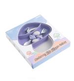 Kruvad Mushroom Kids Silicone Cutlery Feeding Kit Tableware Unbreakable Babies Plate Feeding Suction Dinner Plate Set for Children Mushroom Design Baby Feeding Divided Plate Set