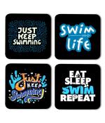 Whats Your Kick Swim Life Printed Set of 4 Coasters With Beautiful Metal Stand