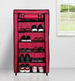 URBAN CHOICE 6 Tier Collapsible Wardrobe, Shoe Stand for Shoe, Cloth Storage(Pink)