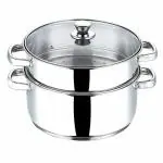 Vinod Stainless Steel 2 Tier Steamer/Momo/Modak Maker with Glass Lid & Riveted Handles- 24 cm (Induction and Gas Stove Friendly), 2 Year Warranty, Silver