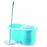 GANESH Rapid Steel Spin Mop Plastic Bucket Floor Cleaning Mop with Bucket(2Pcs Microfiber Refills)
