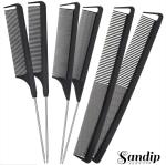 Xester Black Plastic Parting Rat Tail Hair Cutting Comb Set (Pack Of 6)