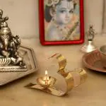 DULI Metal Om Diya Oil Lamp with Handle, Akhand Diya, Article Decor for Pooja, Festive Diwali Decor