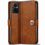 Coverage OPPO CPH2341 / Oppo F21Pro 5G Flip Cover | Full Body Protection | Inside Pockets & Stand | Wallet Button Magnetic Closure Book Cover Leather Flip Case for OPPO F21 Pro 5G - Brown