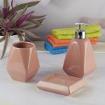 Kookee Ceramic Bathroom Accessories Set of 3 Peach Bath Set for Home
