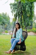 Swingzy Premium Black Round Shape Swing Chair Hanging Hammock Chair for Home 77 x 66 x 182