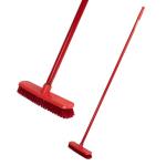 SCRUBLU Push Broom Stiff Indoor Outdoor Rough Surface Floor Scrub Brush 17.7 inches Wide 48 inches Long Handle for Cleaning Bathroom Kitchen (Red)