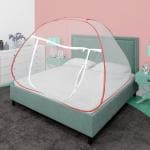 JDX Mosquito Net for Double Bed | King Size Foldable Machardani | Polyester 30GSM Strong Net | PVC Coated Corrosion Resistant Steel Wire - Red