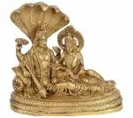 Idol Collections Gold Brass Bhagavan Vishnu And Devi Lakshmi Seated On Sheshnag, 12 X 10 Inch