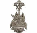 Idol Collections Silver Brass Lakshmi Ganesha Ganesh Murti Statue And Saraswati Seated On Moving Chowki With Parasol, Idol Collections Gold Vishnu Ji Sitting Shesh Naag Religious Statue, 8.5 Inch