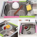 SS COLLECTION Roll Up Dish Drying Rack, Over The Sink Rack Kitchen Dishes Cups Fruits Vegetables Drainer, Foldable Sink Rack Mat Stainless Steel Wire Dish Drying Rack for Kitchen Sink Counter [PACK OF 2]