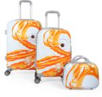 POLO CLASS Orange and White Polycarbonate Luggage Trolley Bag with Vanity Bag - 66 cm (set of 3)