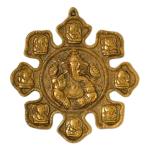Fashion Bizz Gold Metal 9 Mukhi Hindu Lord Ganesha Wall Hanging Decorative Showpiece - 27 cm