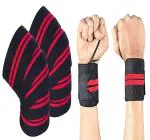 SAKSHARAN Knee Wraps, Wrist Band Support Straps for Gym Workout, Weightlifting, and Exercise for Men, Women (1 Pair Wrist Band, 1 Pair Knee Band)
