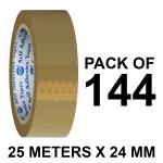 VCR Self Adhesive Brown Packing Cello Tape - 25 Meters in Length - 24mm / 1 Inch Width - 144 Rolls Per Pack - BOPP Industrial Packaging Tape for E-Commerce Box Packing, Office and Home use