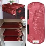 ARADENT Double Door Fridge Cover Combo Set of 1 Fridge Cover + 1 Fridge Handle Cover + 3 Multipurpose Fridge Mats (Brown)