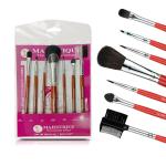 Majestique 7Pcs Makeup Brush Kit - Eyes And Lips Beautifier Brushes Set, Premium Synthetic Makeup Kit (Red/Silver)