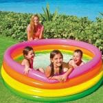 PlayVista Swimming Pool for Kids 0 to 8 Years 3 Feet | 2 Kid’s Inflatable Sunset Glow Round Colourful Ring Baby Bath Tub | Portable Home & Outdoor Swimming Pool for Kids Small Size.Ground Pool Set