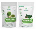 NISARG ORGANIC FARM Combo of Wheat Grass and Moringa Leaf Powder I No Chemicals or Preservatives I Traditional Method Made I Good for Hair, Skin, Help to Immunity Booster, & Weight Loss - 500g x 2 Pack