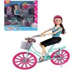 Ktrs Enterprise Riding Bicycle With Flower Basket & Helmet Pink Aqua Diorama Prop
