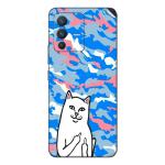 GADGETSWRAP Printed Vinyl Skin Sticker for Vivo V23 Pro (5G) - Ripndip-middle-finger-cat-pink-blue-camouflage