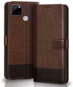 AmericHome Realme C12, RMX2189 Brown, Coffee Rubber, Cloth, Artificial Leather Shock Proof Mobile Back Cover