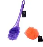 Lonekart Handle Loofah & Big Round Loofah for Bathing Purple, Peach (Pack of 2)