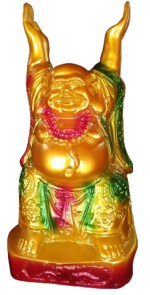 APNA KANHA Laughing Buddha Sitting On Chair With Hands up Decorative Showpiece - 17 cm