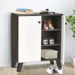 TADesign Paxton 2 Door Engineered Wood Shoe Rack, Shoe Cabinet, Footwear Stand, Dark Walnut & White (3 Shelves, Termite Free, 6-Way Moisture Protection, Non-Toxic Home Furniture, Wood Grain Texture)