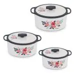Trueware Floraa Inner Steel Outer Plastic 600 ML, 800 ML & 1100 ML Thermoware Casserole Pack of 3