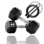 MAPACHE Hex dumbbell Pair with Dutch style Skipping rope for maximum athletic training, Best home workout tool, weight (2.5kg)