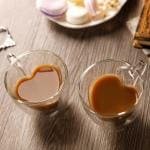 ZIDO (Pack of 2) Double Wall Heart Shape Glass Cup for Tea/Coffee 150 ML.