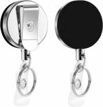 Shining Zon Heavy Duty Metal ID Badge Holder Business Choice Retractable Stylish id Card yoyo, Retractable id Card Holder Key Chain Holder Belt Clip for id Cards Black and Steel (Pack of - 8)