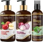 WAW Skin Cosmo Apple Cider Vinegar Shampoo with Onion Conditioner and Maha Bharingraj Hair Oil for Men and Women