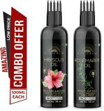 Desi Crew 100 Percent Pure Hibiscus and Rosemary Oil with Comb Applicator Cold Pressed for Skin, Body and Hair Care 100 ml Each