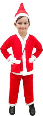KT KASHISH TOYS Santa Claus Costume Dress Kids Christmas Costume-3 to 4 Years Complete Set of 4-Jacket, Pant, Hat, Pouch-Red & White Fancy dress Costume NO GLOVES Kids Costume Wear ()